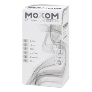 Igły do akupunktury ze stalowym uchwytem, niepowlekane - MOXOM Steel - 0,25 x 40 mm (bez rurki) 100 igieł